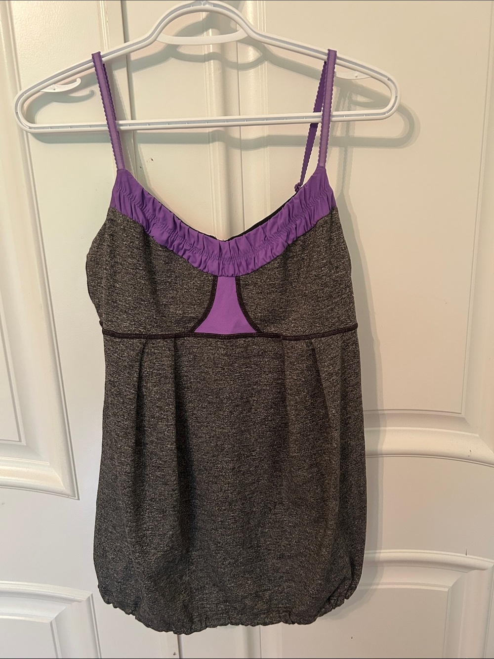 Lululemon Yogi Dance Tank Top — Heathered Coal Gray & Power Purple (Size 8)